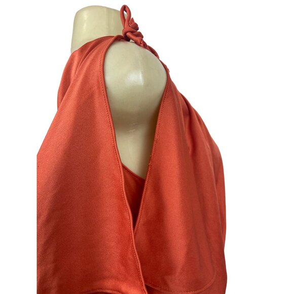 Vintage Style Rust Orange Maxi Dress With Belt & Flutter Sleeves S/M - Picture 7 of 9